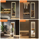 3 Color Lighting Mirror with LED Lights, 60"x16" Lighted Floor Standing Mirror with Stand