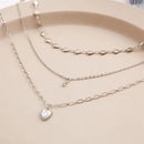 Heart Pendant Necklace Three Piece Suit Opal Metal Silver Color Multi-layered for Women Trendy Cute Elegant Jewelry Party Gift