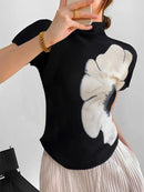 2024 New Arrivals Summer Short Sleeves Floral Printed Basics T-Shirt Women Fashion Slim Fit High-Neck Casual Tops