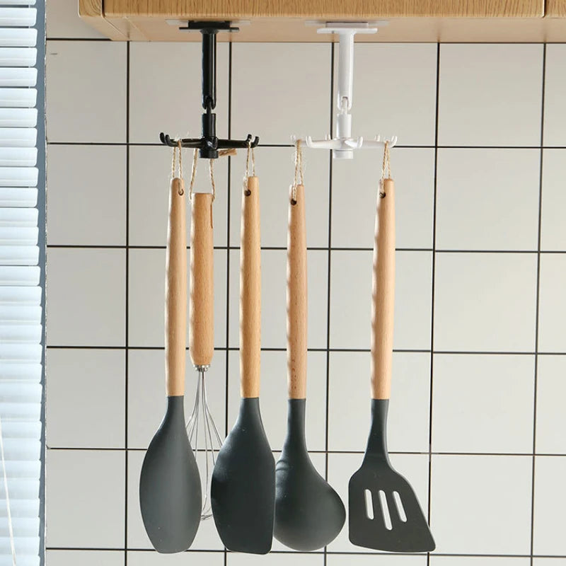 Kitchen Hook Multi-Purpose With 6 Hooks 360 Degrees Rotated Rotatable Rack For Organizer And Storage Spoon Hanger Kitchen Gadget