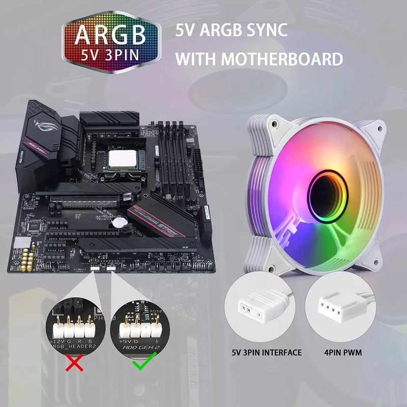 Aigo AR12PRO white 120mm rgb fan 4pin PWM Cooling fan 3pin5v Unlimited space argb 12cm ventilador PC gamer Computer Case fan