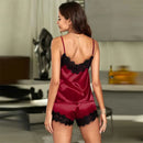 Fashionable Sexy Imitation Silk Lace Pajama Set Women Comfortable Sleeveless Suspender Pajama Shorts Nightwear