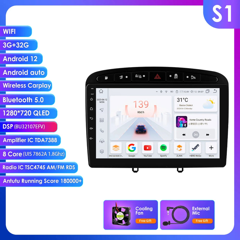 Hizpo 2Din Wirless CarPlay Android Auto Car Radio for 308 308S 408 2012 - 2020 UI7862 Headunit DSP RDS BT 4G GPS Navi 360° CAM