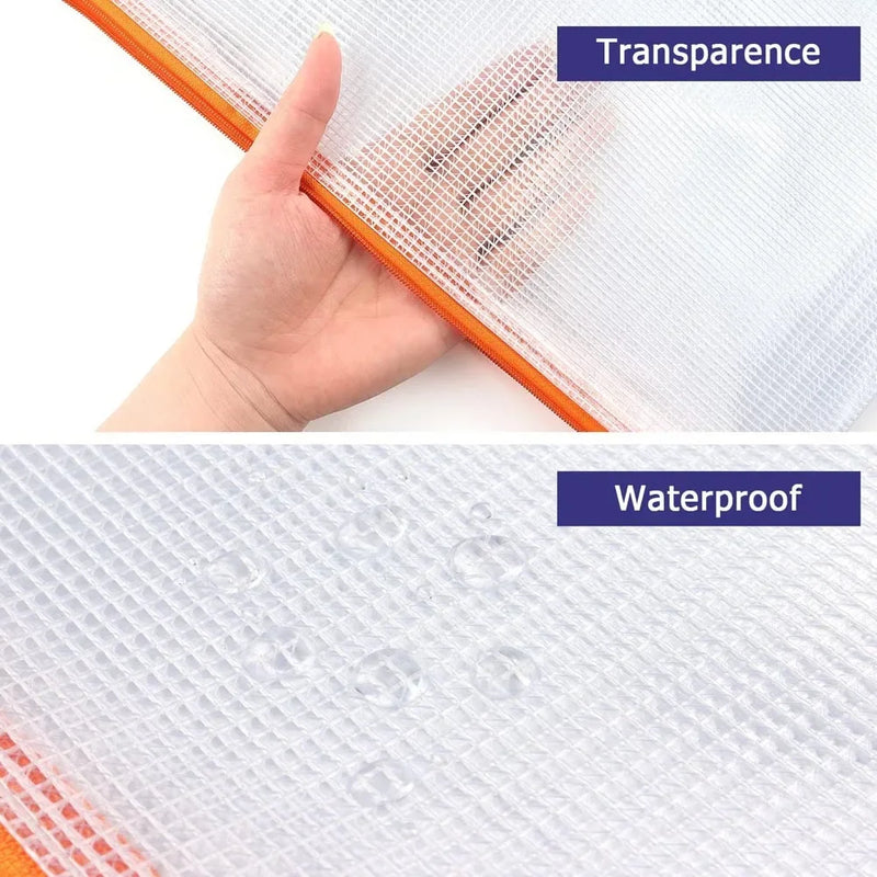 10pcs Mesh Zipper Pouch Waterproof Plastic Document Pouch Multipurpose for Travel Storage Office Appliances Home Organize Bags