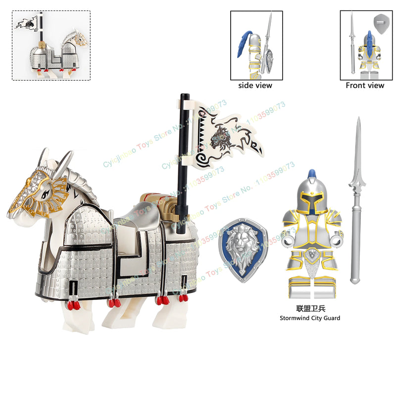 Medieval Knight Stormwind City Guard Reloaded Golden Horse Silver Horse Action Figures Building Blocks Accessories Toys DT8902