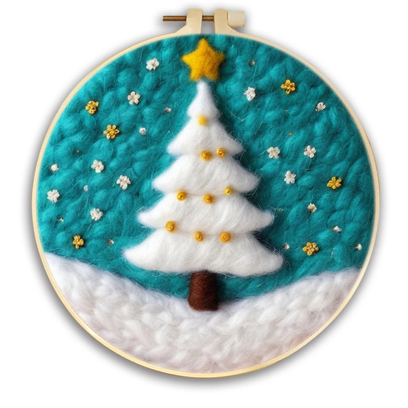 PhotoCustom 20x20cm Frame Needle Felting Kit Christmas Tree Needle Felting Patterns For Beginners Wool Felting Set DIY Craft