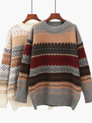 H.SA 2022 Damen Winterpullover Pullover Strickpullover Loose Gestreifter Pullover Lässiges Oberteil Argyle Pullover Strickjacken Damen Winter