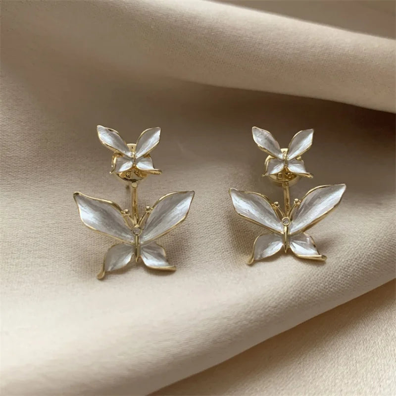 Woman's Unique Butterfly Flower Epoxy Earrings Metal Minist Stud Earrings Lightning Shape Exquisite Daily Jewelry Simple Style