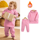 2026 New Arrivals Little Girls Clothing Tracksuit 2 Pieces Set Warm Fleece Plain Top Sweatshirt+Pants Loungewear Suit For Kids