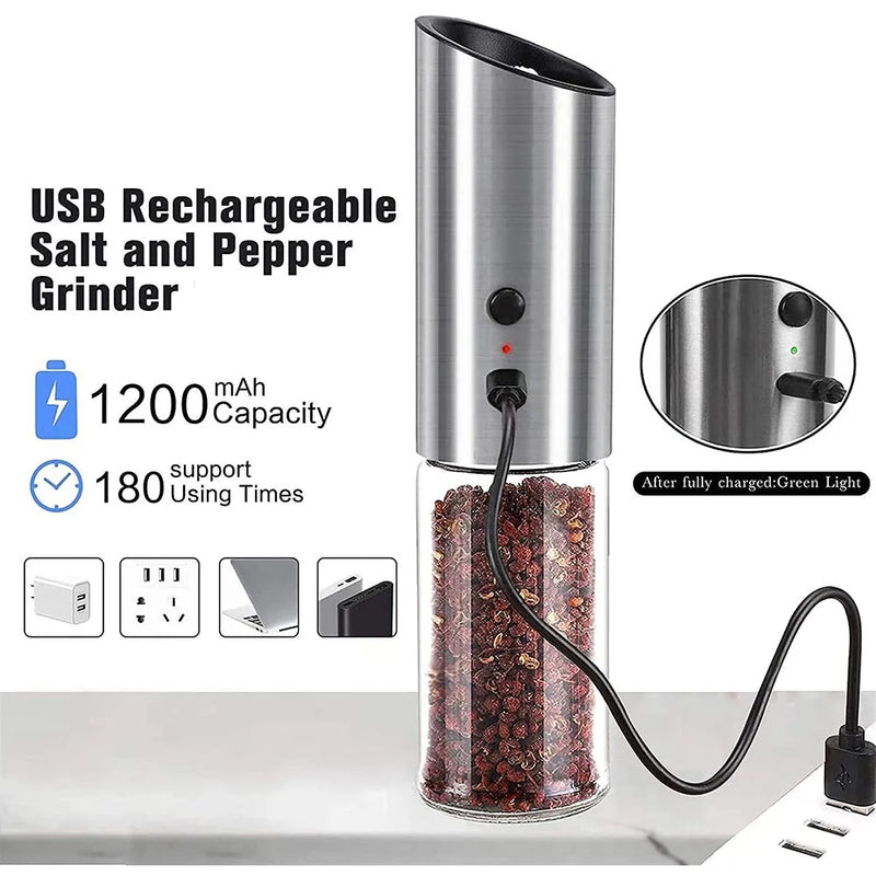 Electric Salt and Pepper Grinder Set USB Rechargeable Eletric Pepper Mill Shakers Automatic Spice Steel Machine Kitchen Tool