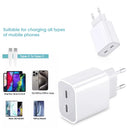 EU Plug Double Type C 20W Charger Mobile Phone Adapter With 2M Data cable for IPhone 15 16 Phone Airpods Accessories