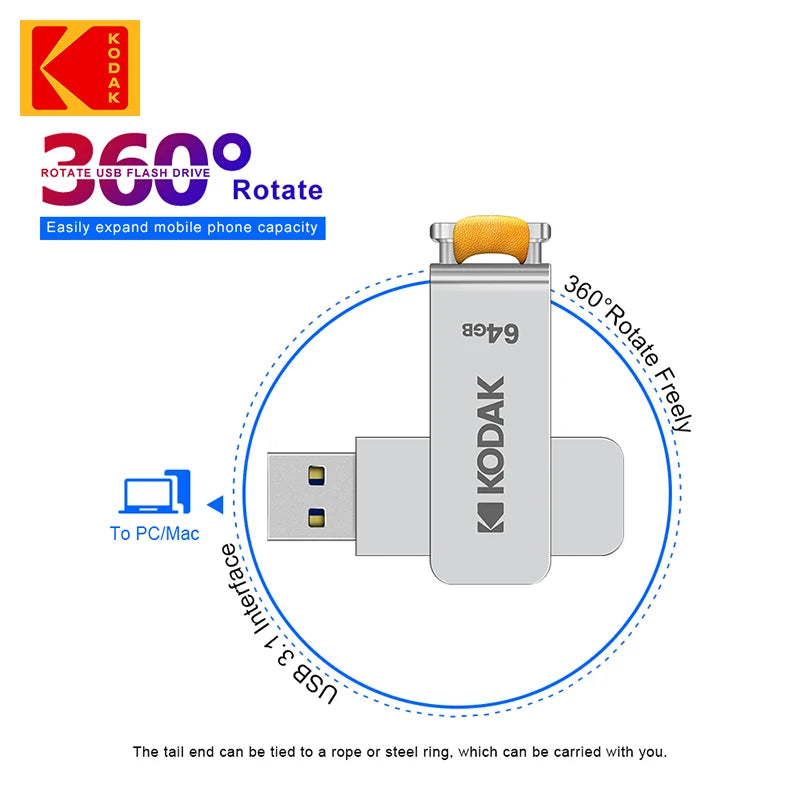 KODAK K133 Mini Metal USB Flash Drive 512GB 256GB 128GB 64GB Pendrive USB3.1 High Speed Memory Stick Unidad Flash for Laptop PC