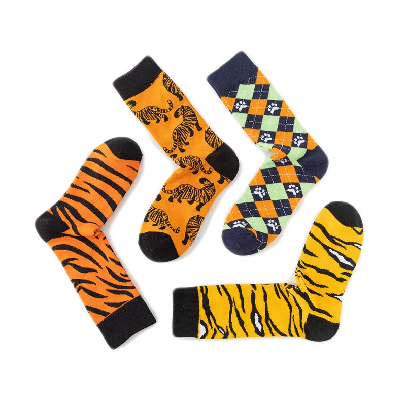 Men Sock Cotton New Animal Tiger Halloween Skull Print Hip Hop Cool Socks for Men Long Skate Happy Funny Gift