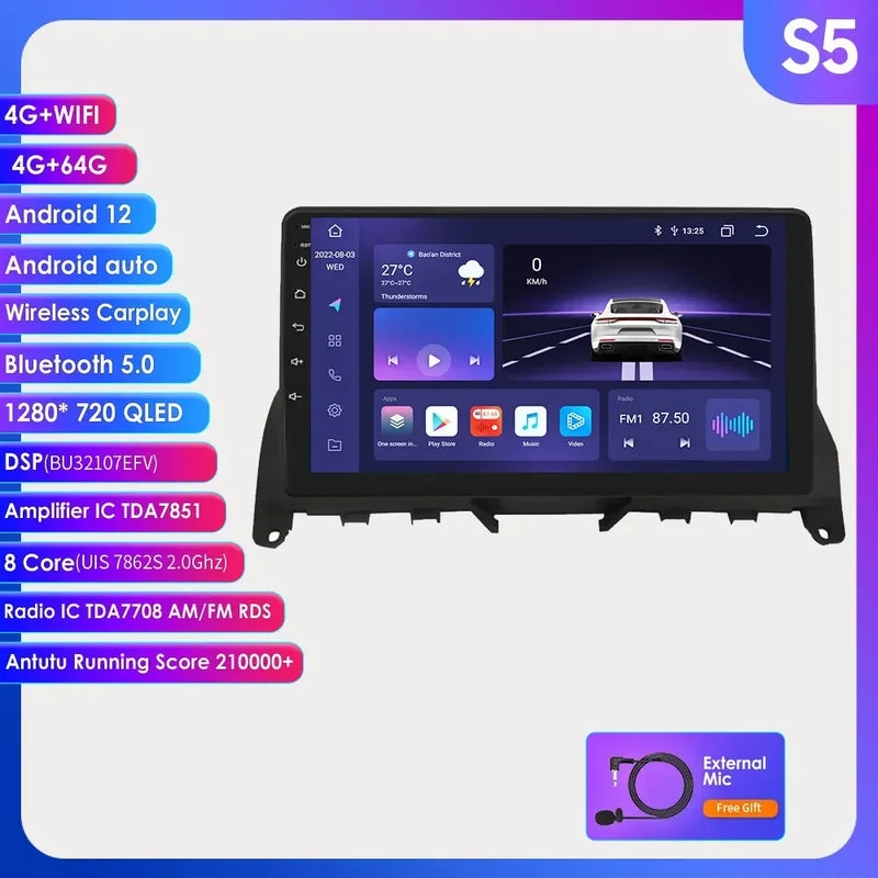 4G 8Core Android Auto Car radio For Mercedes Benz C-Class W204 S204 2007-2010 multimedia player GPS navi Stereo 2din RDS Screen