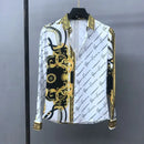European Men's Spring And Autumn Long Sleeved Shirt, European And American Royal Court Style Retro Fashion Casual Print Lining