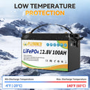 LiFePO4 Battery 12V 100Ah BMS100A Rechargeable Lithium Battery Pack For Inverter Solar Off-Road Off-grid Solar Energy Deep Cycle