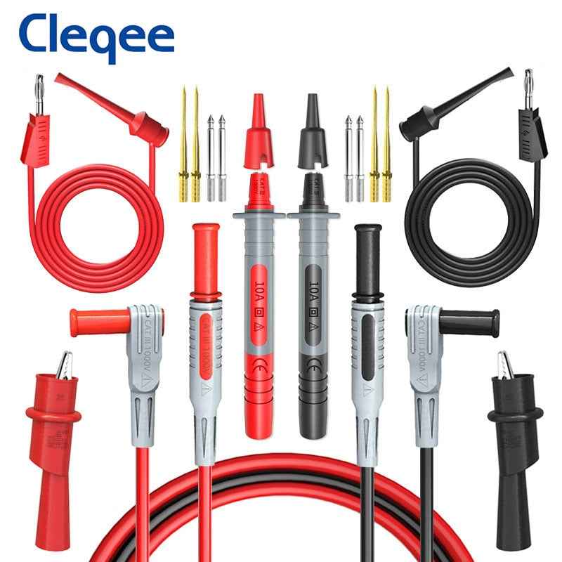 Cleqee P1308B 18PCS Test Lead Kit 4MM Banana Plug To Test Hook Cable Replaceable Multimeter Probe Test Wire Probe Alligator Clip