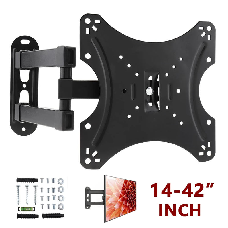 20KG Adjustable 14 - 42 Inch TV Wall Mount Bracket Flat Panel TV Frame Support 15 Degrees Tilt for LCD LED Monitor Flat Pan