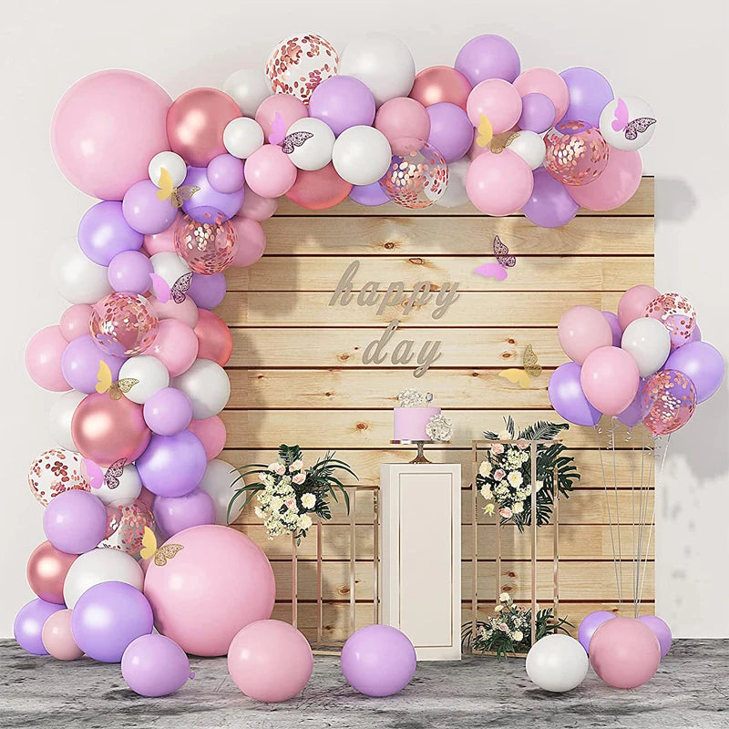 Pastel Balloon Garland Arch Kit Purple And Pink Balloons Birthday Party Decoration Set For Girl Baby Shower Conffeti Balloons