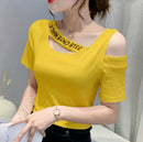 Tops Woman Short Sleeve Coquette Clothes Slim Off Shoulder Sexy T Shirt for Women Summer Outfit Plain Elegant Cheap Women's Tee