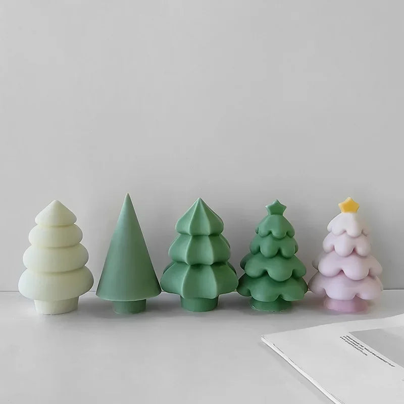 3D Christmas Tree Silicone Candle Mold Handmade Cute Xmas Tree Scented Aromath Soap Plaster Resin Mould Gift Ornament Home Decor