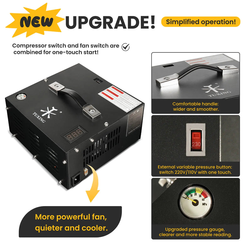 TUXING TXES061 Air Compressor PCP 4500Psi 300Bar High Pressure Electric Pump Built-in transformer For Paintball, Hunting, Diving