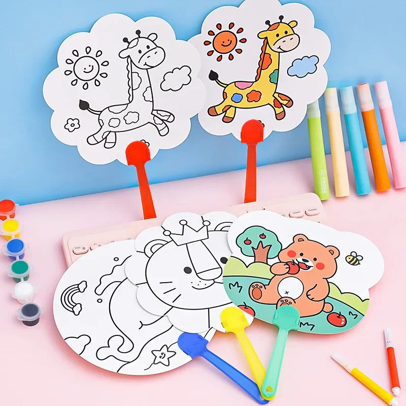 8Pcs Cartoon Cute Graffiti Painting Summer Fan Toys for Kids Birthday Party Favors Baby Shower Pinata Filler Kindergarten Gifts