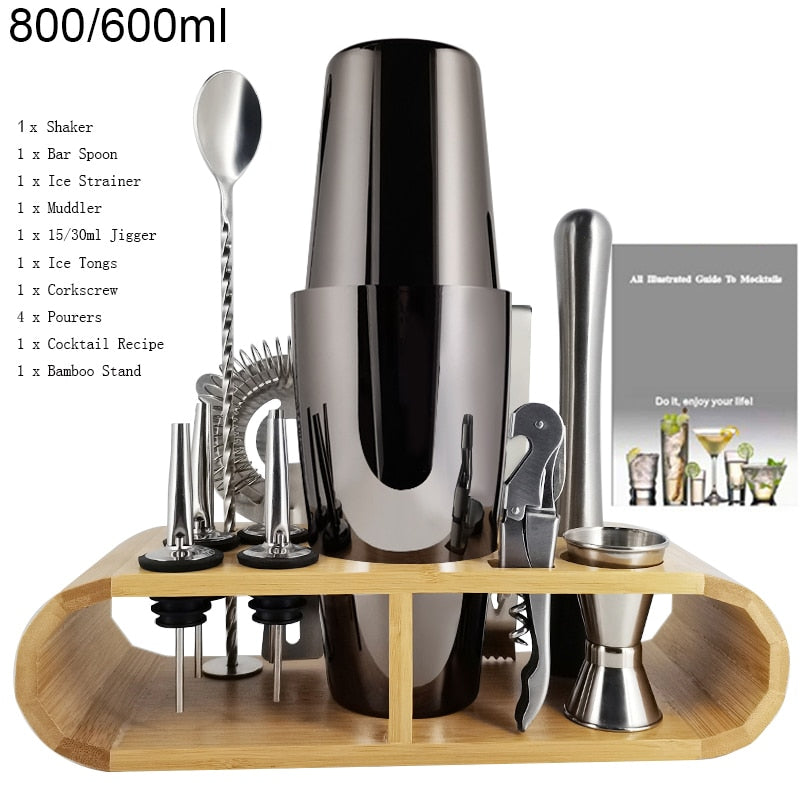Black/Rose Gold Boston Cocktail Shaker Drinks Barware Bartender Wine Jigger Mixing Spoon Accessories Bar Shakers Tools Stand