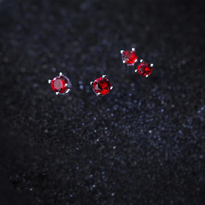 TrustDavis New 925 Sterling Silver Fashion Women's Cute Tiny 4mmX4mm Red Zircon Stud Earrings Gift For Girls Kids Lady DS238