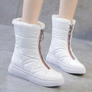 Thicken plush Waterproof Snow Boots Women's Short Boots Wild Joker White Botties Warm Botas Winter Shoes Black White Front Zip