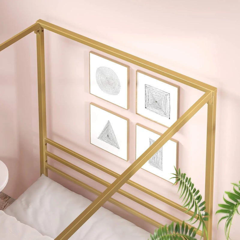 Zinus Patricia Gold Metal Canopy Platform Bed Frame, Mattress Foundation With Steel Slat Support, No Box Spring Needed, Easy