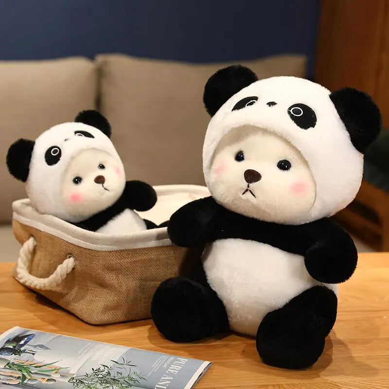 26cm New Kawaii Panda Plush Toy Soft Stuffed Bear Turn Into Panda Animal Doll Lovely Style Sleeing Pillow Cushion for Children