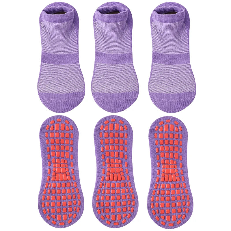 3 Pairs Men's Non-slip Silicone Floor Socks Casual Cotton Mesh Breathable Cozy Yoga Trampoline Foot Massage Ballet Dance Unisex