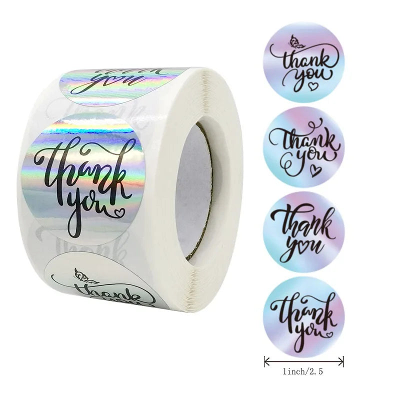 100-500PCS New Thank You Stickers for Business Merci Packaging Stickers Pack Small Rolling Stickers Roll Home Made Lables