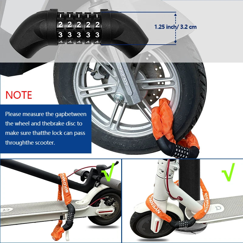 Bike Chain Lock, 5 Digit Combination Heavy Duty Anti Theft Bicycle Chain Lock, For Bicycle, Motorcycle, Door, Gate, Fence