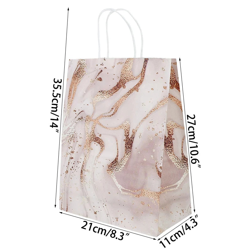 5Pcs Rose Gold Marble Paper Gift Bag Wedding Favor Gift Kraft Paper Shopping Packing Bags For Birthday Baby Shower Party Supply