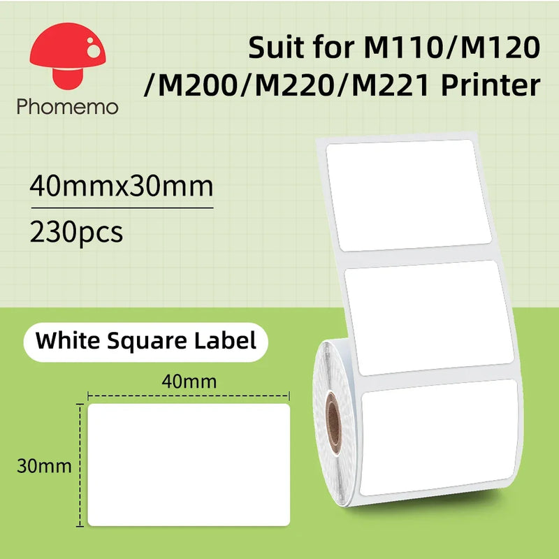 Phomemo Mini Printer Thermal White/Color/Round/Transparent Sticker Self Adhesive Waterproof Sticker For M110 M220 M221 M120 M200