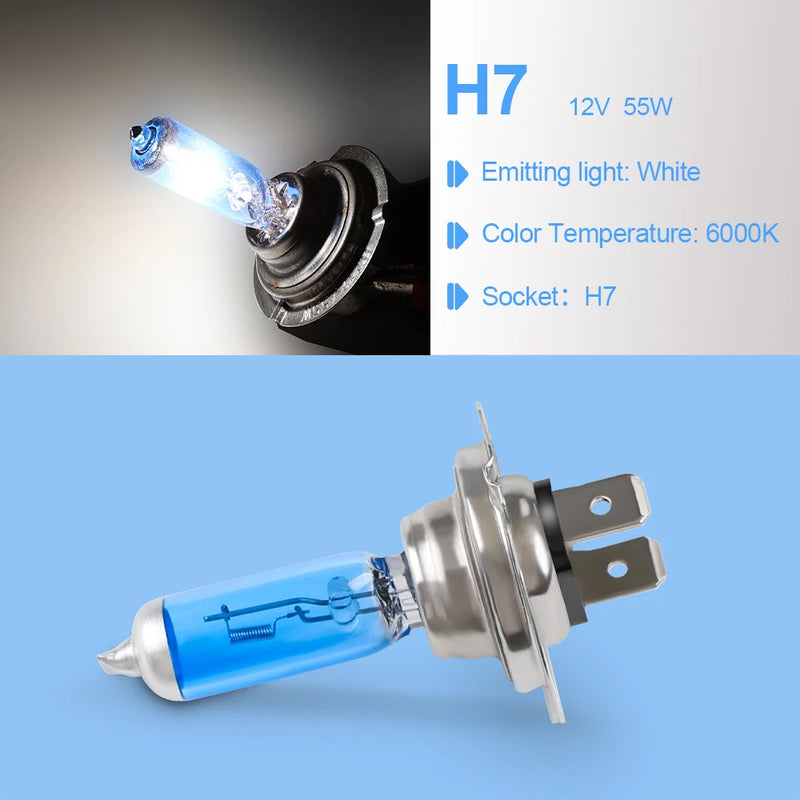 2pcs 6000k Super Bright White H7 Halogen Bulb 12V Car HeadLight Bulb h7 55w 100w Halogen Lamp Car HeadLight Replacement Bulb