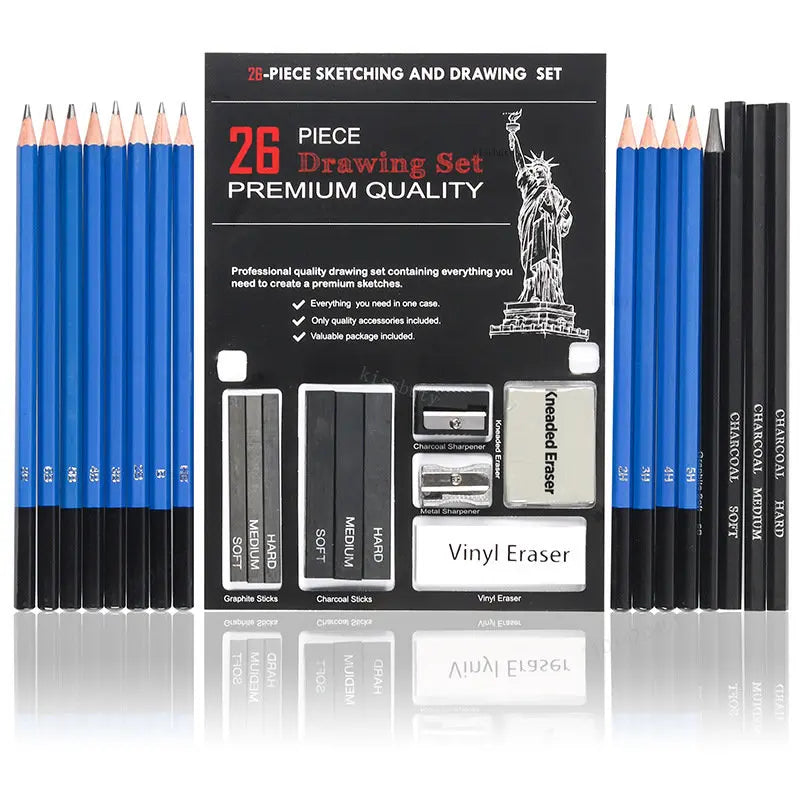 26 Pieces Professional Drawing Pencil Sketch Set Complete Artist Kit Pencil Pencil Sharpener Eraser Tools Art Supplies