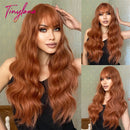 Burgundy Dark Red Synthetic Wigs Long Wavy Wine Red Cosplay Wig with Bangs for Women Natural Body Wave Halloween Heat Resistant