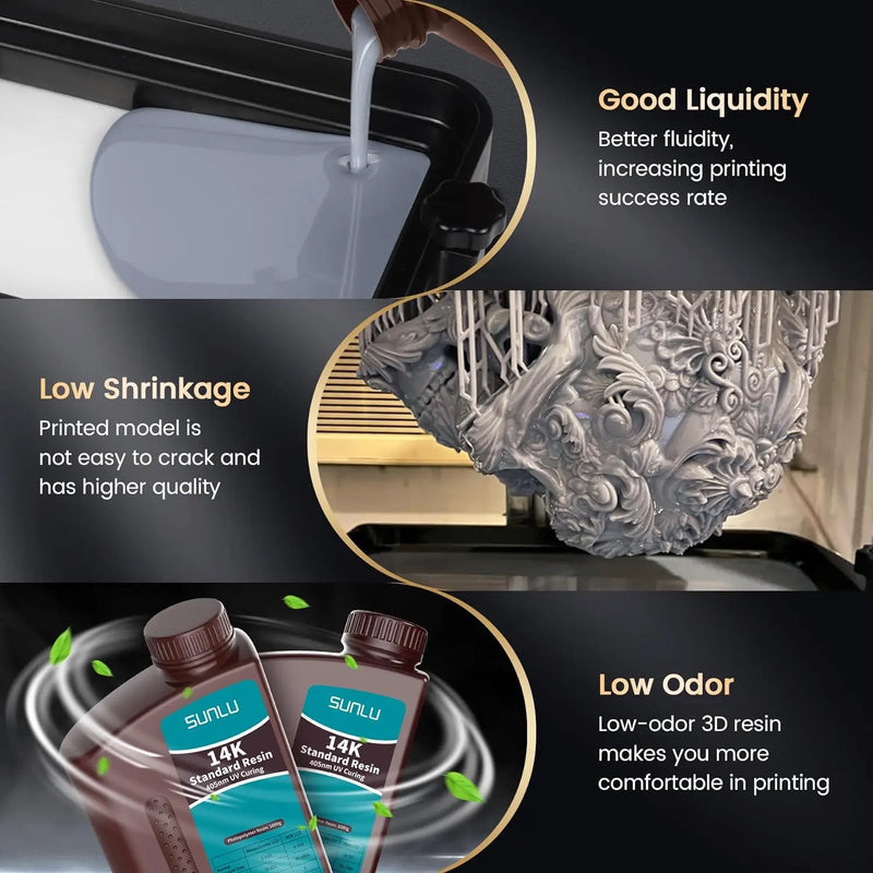 SUNLU 14K High Precision Resin 405nm UV Resin 1KG For LCD 3D Printer Material For Fast Curing  405nm UV Photopolymer Resin