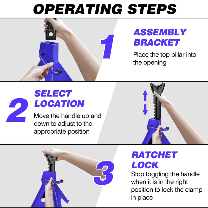DayPlus Heavy Duty 3 Ton Axle Stands for Car Van 4x4 Caravan Garage Workshop Steel Robust Construction Support Lift 29-43cm,2PCS