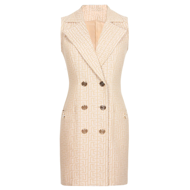 Spring And Autumn New High-quality Jacquard Denim Temperament Commuter Suit Collar Women's Vest Dress