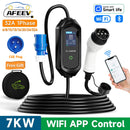AFEEV Typ 2 Tragbares EV Ladegerät 7KW 32A 1Phase Wallbox Typ1/GBT EVSE Schnellladekabel CEE Stecker WIFI APP Bluetooth Steuerung