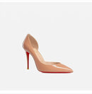 New red toe exposed seam, side empty shallow mouth, sexy professional black patent leather pointed heel high-heeled shoes 33-46