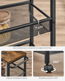 VASAGLE 4-Tier Trolley, Space-Saving Kitchen Cart with Wheels, Steel Frame, Handle, Trolley for Small Spaces, 22 x 45.5 x 77 cm