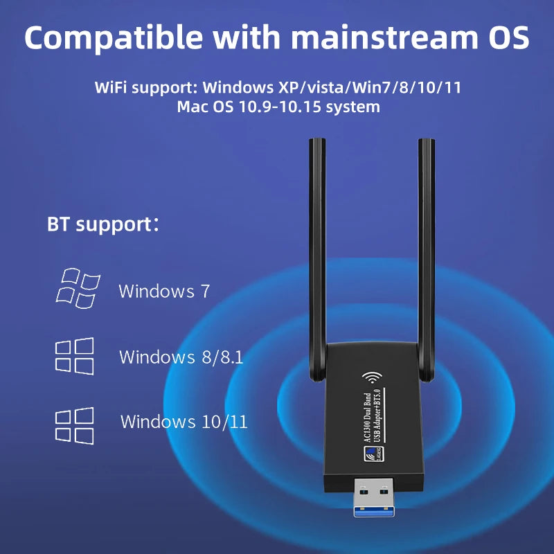 1300Mbps USB 3.0 Wireless Network Card Bluetooth 5.0 WIFI 6 Adapter 5dBi Dual Band 2.4G 5G USB 3.0 Lan Ethernet Adapter for PC