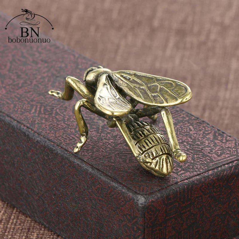 Solid Brass Honeybee Insect Figurines Miniature Tea Pet Funny Beetle Craft Collection Desktop Small Ornaments Home Decorations