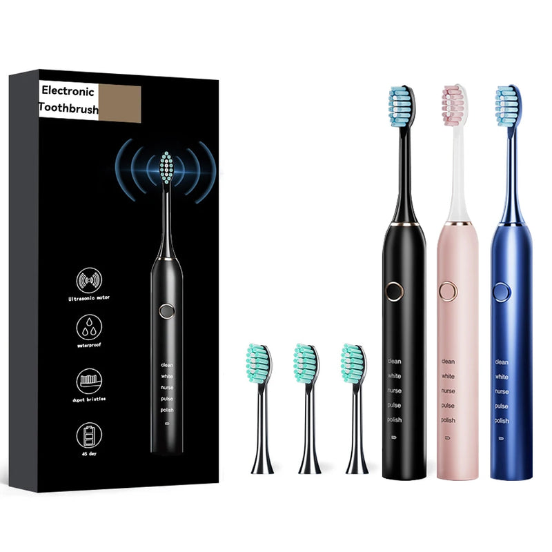 Sonic Electric Adult Toothbrush Rechargeable With 4 Replacement Brush Heads 5 Modes and 3 Intensity 2 Minute Intelligent Timer