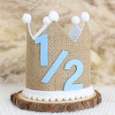 Boho 1/2 Birthday Crown Hat 6 Months Handmade Linen Hat Party Decoration Celebration Hat Photography Prop for Girls and Boys